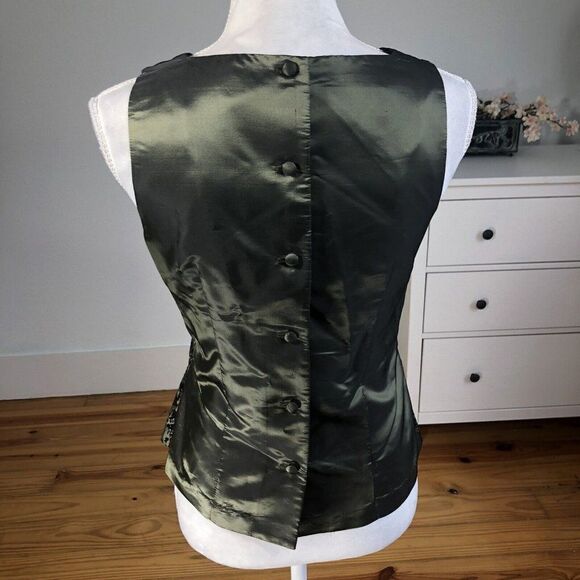 Vtg 90's Betsy Lauren Olive Green Evening Blouse Taffeta 8 Embossed Velvet NYE - Picture 4 of 12